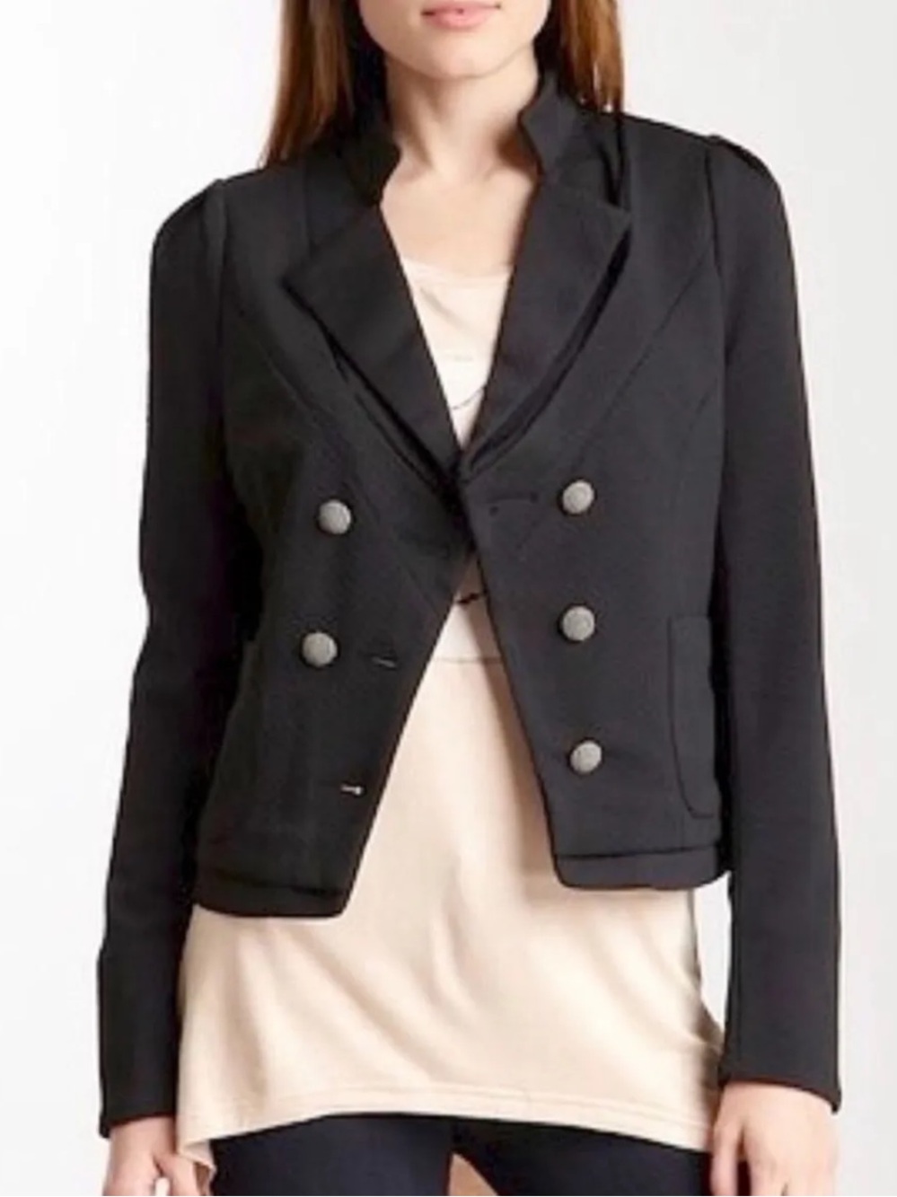 Mischa Barton Mary Jane Cropped Double Breasted Blazer Jacket Black